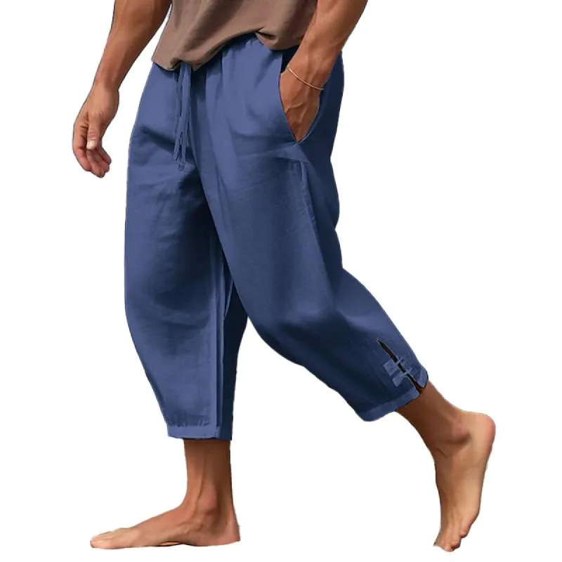 Men's Solid Loose Cotton And Linen Elastic Waist Casual Pants 86557479Z sold by Manly