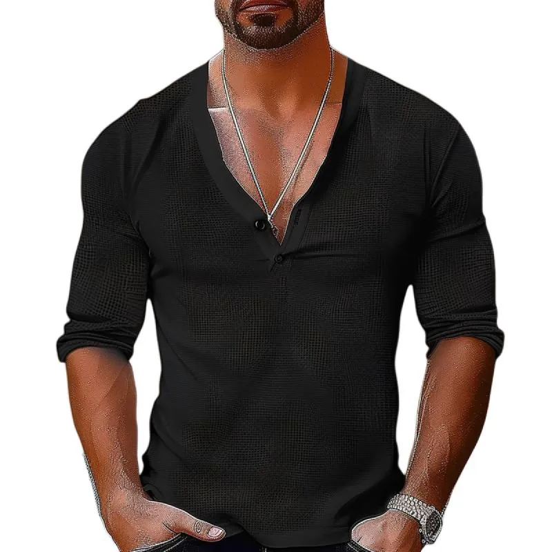 Men's Solid Color Waffle Long Sleeve T-shirt 30697471X sold by Manly