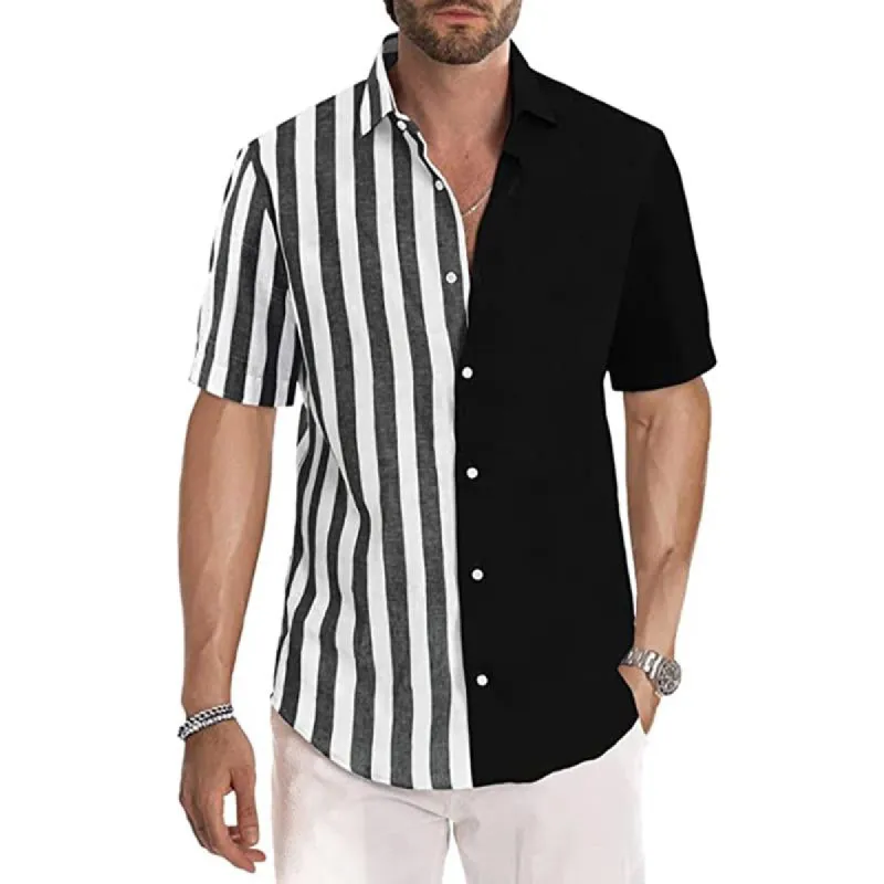 Men's Short Sleeve Panel Stripe Lapel Shirt 71517331X sold by Manly