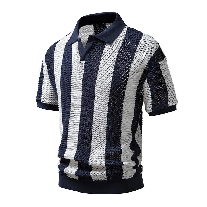 Men's Summer Lapel Openwork Knitted Short-sleeved Polo Shirt 99057324M sold by Manly product image thumbnail 3