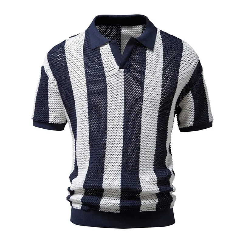 Men's Summer Lapel Openwork Knitted Short-sleeved Polo Shirt 99057324M sold by Manly