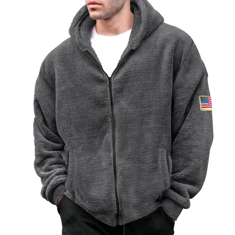 Men's Solid Fleece Hooded Zipper Casual Jacket 94733738Z sold by Manly product image thumbnail 3