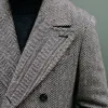 Men's Vintage Herringbone Lapel Double Breasted Slim Mid-length Coat 68525985M sold by Manly