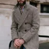 Men's Vintage Herringbone Lapel Double Breasted Slim Mid-length Coat 68525985M sold by Manly