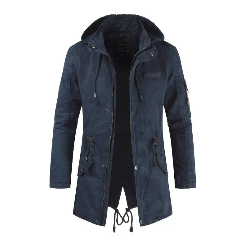 Men's Casual Outdoor Cotton Stand Collar Hooded Zipper Mid-length Trench Coat 69828861M sold by Manly
