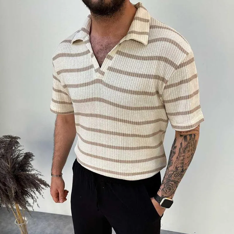Men's Casual Color Striped Slim Fit Lapel Knit Short Sleeve Polo Shirt 04831831M sold by Manly product image thumbnail 5