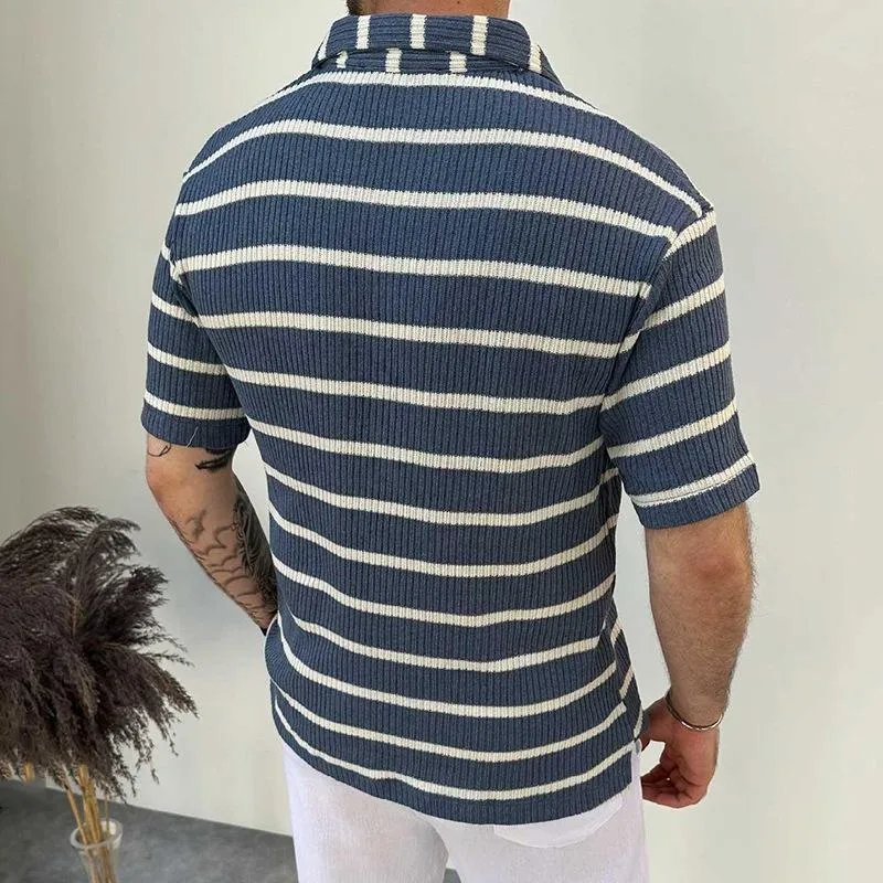 Men's Casual Color Striped Slim Fit Lapel Knit Short Sleeve Polo Shirt 04831831M sold by Manly product image thumbnail 4