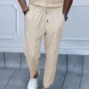 Men's Loose Vertical Striped Drawstring Straight Pants 70722197Y sold by Manly