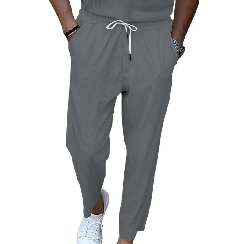 Men's Loose Vertical Striped Drawstring Straight Pants 70722197Y sold by Manly