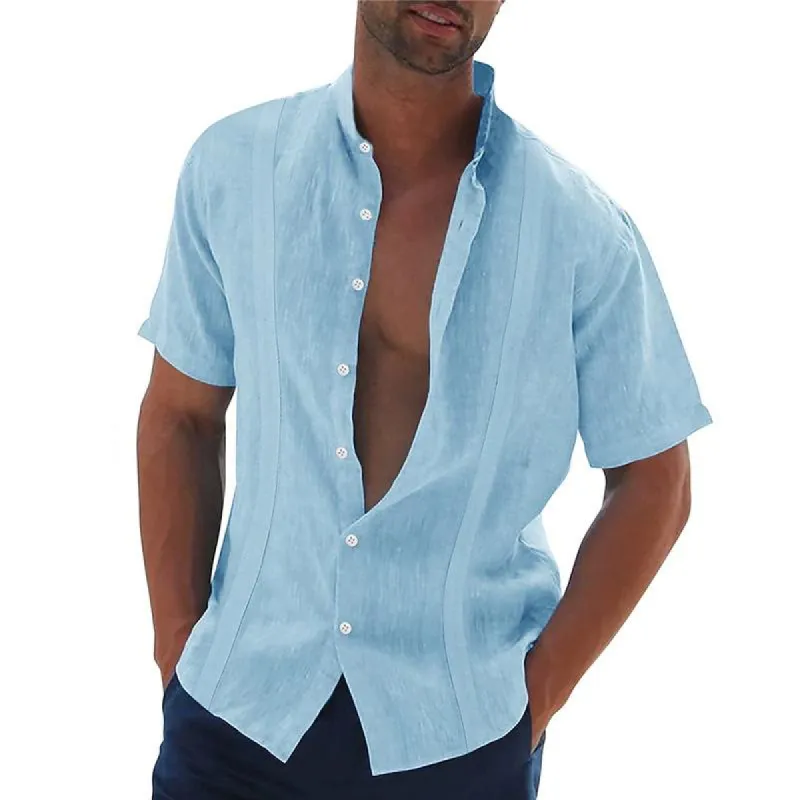 Men's Casual Solid Color Stand Collar Short Sleeve Shirt 48579705Y sold by Manly