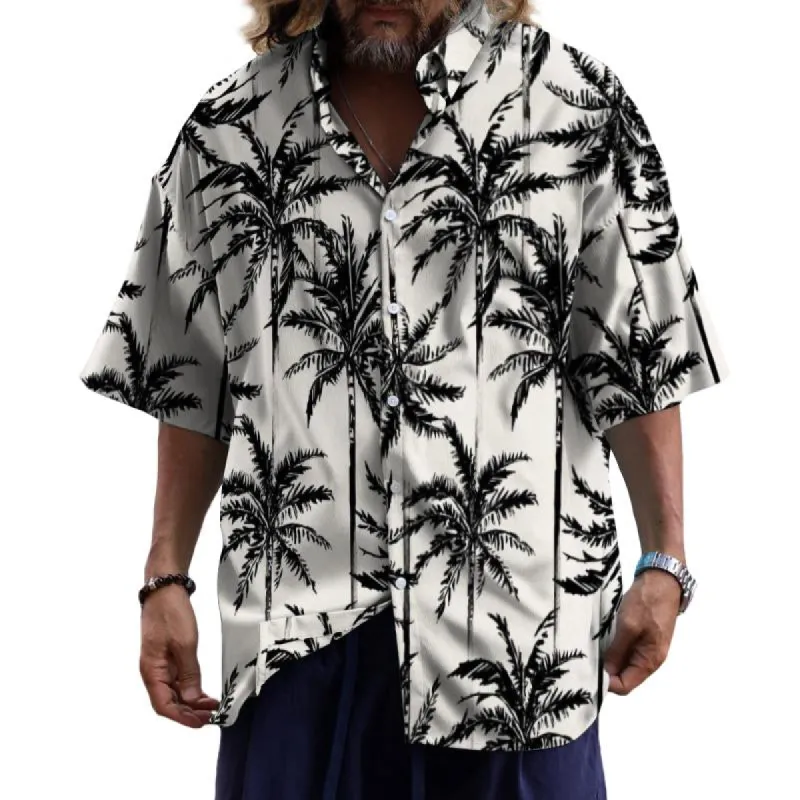 Men's Casual Hawaiian Beach Coconut Tree Lapel Short Sleeve Shirt 24989992TO made by Manly