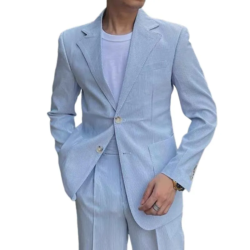 Men's Fashion Striped Notch Lapel Slim Blazer 82853907Z sold by Manly