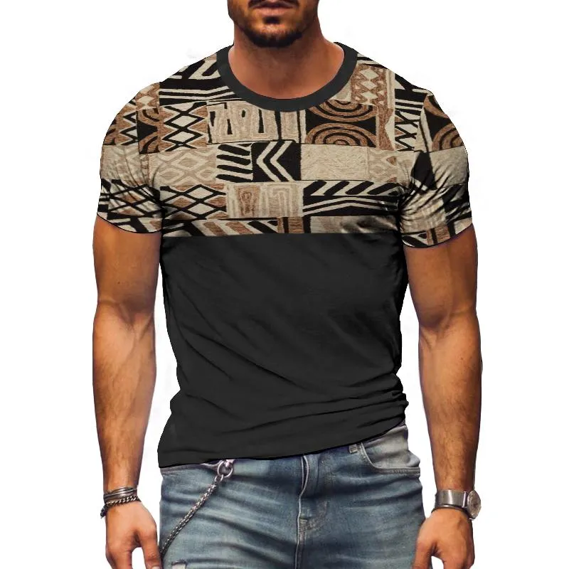 Men's Retro Ethnic Color-blocked Short-sleeved T-shirt 15268816TO sold by Manly