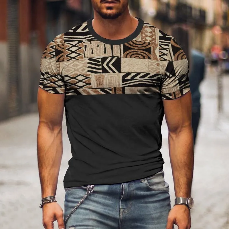 Men's Retro Ethnic Color-blocked Short-sleeved T-shirt 15268816TO sold by Manly product image thumbnail 2
