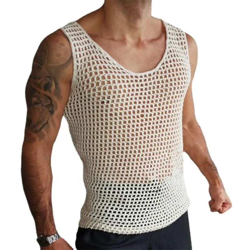 Men's Casual Holiday Solid Color Hollow Tank Top 55495017Y sold by Manly