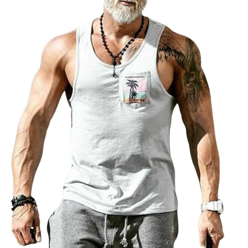 Men's Pocket Print Crew Neck Tank Top 45392775X sold by Manly