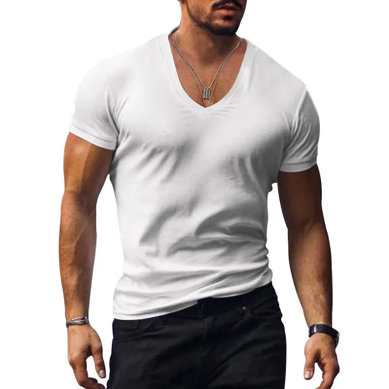 Men's Casual V Neck Solid Color Basic Short Sleeved T-shirt 53194486M sold by Manly