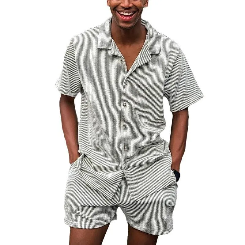 Men's Casual Striped Short Sleeve Shirt Shorts Set 52693599Y sold by Manly