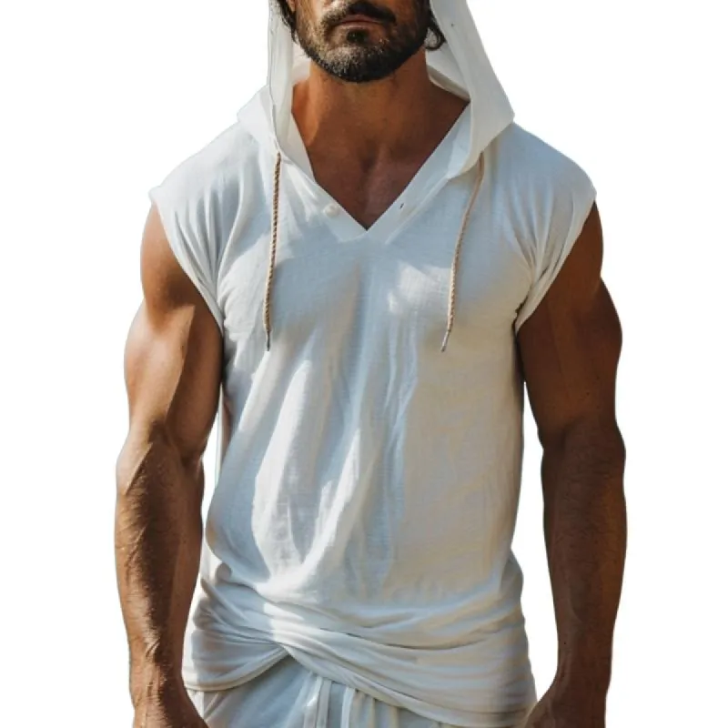 Men's Solid Color Breathable Hooded Sleeveless Tank Top 89812095Y sold by Manly