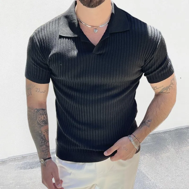 Men's Solid Color Knitted Slim Fit Short-Sleeved Polo Shirt 46264707Y sold by Manly product image thumbnail 4