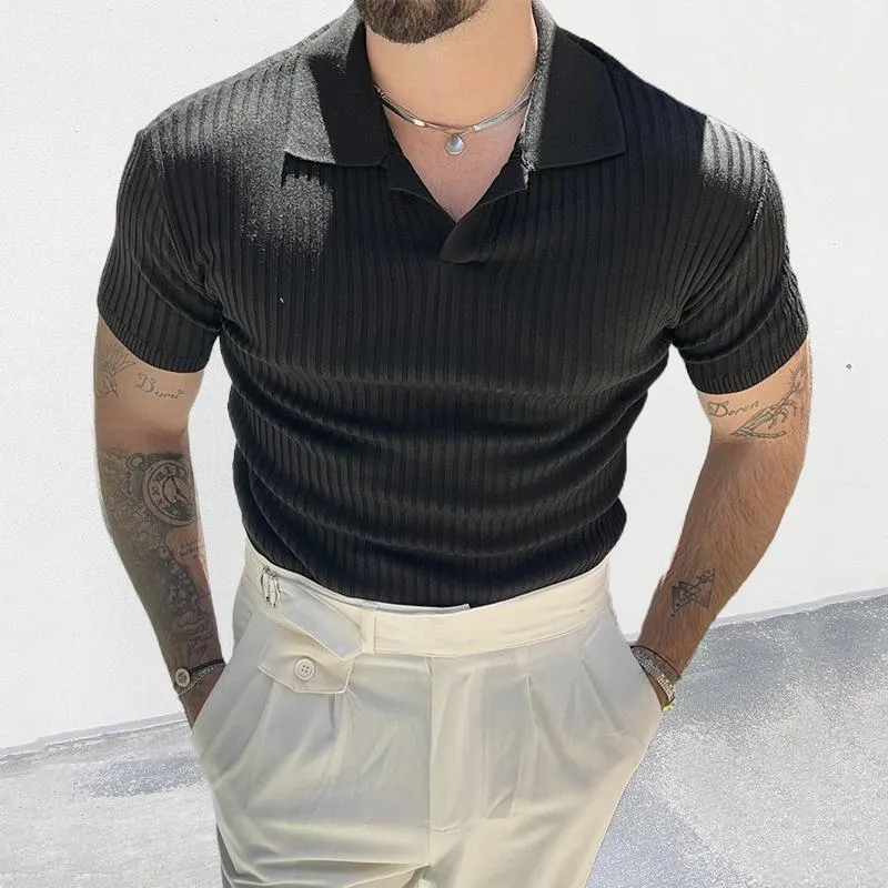 Men's Solid Color Knitted Slim Fit Short-Sleeved Polo Shirt 46264707Y sold by Manly product image thumbnail 3