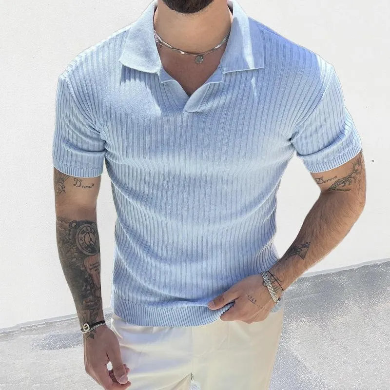 Men's Solid Color Knitted Slim Fit Short-Sleeved Polo Shirt 46264707Y sold by Manly product image thumbnail 5