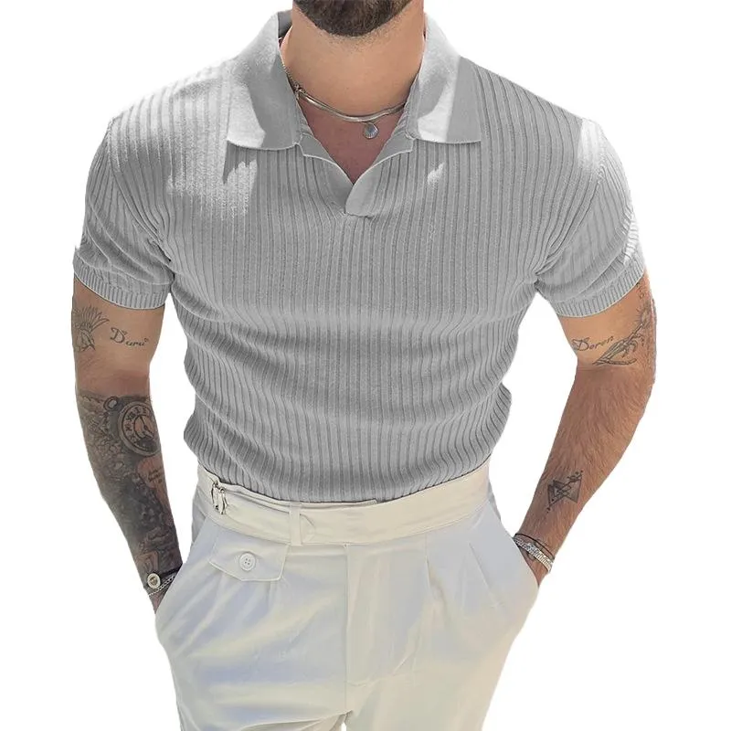 Men's Solid Color Knitted Slim Fit Short-Sleeved Polo Shirt 46264707Y sold by Manly