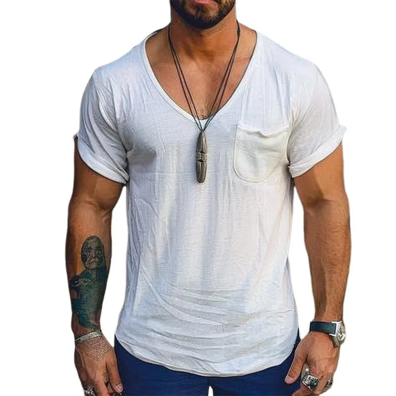 Men's Casual Simple Solid Color Pocket T-shirt 79552766TO sold by Manly
