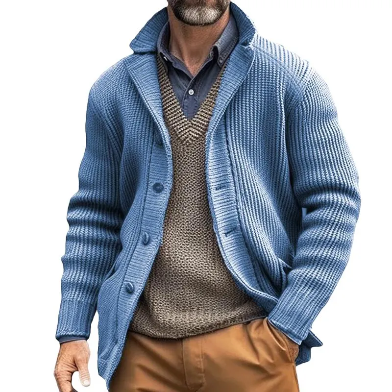 Men's Solid Lapel Single Breasted Casual Knit Cardigan 85899995Z sold by Manly