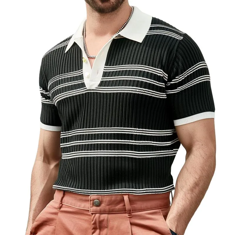 Men's Contrast Color Short-sleeved Knitted POLO Shirt 61646434X sold by Manly