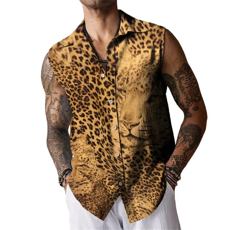 Men's Retro Punk Leopard Print Sleeveless Shirt Tank Top 97522704TO sold by Manly