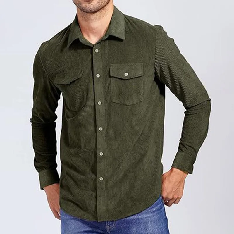Men's Retro Corduroy Solid Color Lapel Long Sleeve Casual Shirt 19962457Z sold by Manly product image thumbnail 2