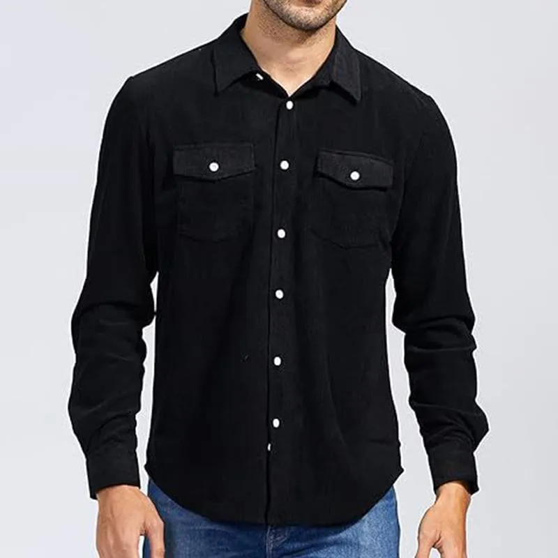 Men's Retro Corduroy Solid Color Lapel Long Sleeve Casual Shirt 19962457Z sold by Manly