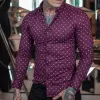 Men's Lapel Geometric Print Long-sleeved Shirt 07666548X sold by Manly