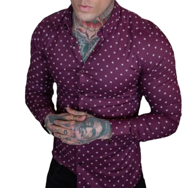 Men's Lapel Geometric Print Long-sleeved Shirt 07666548X sold by Manly