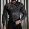 Men's Lapel Geometric Print Long-sleeved Shirt 07666548X sold by Manly