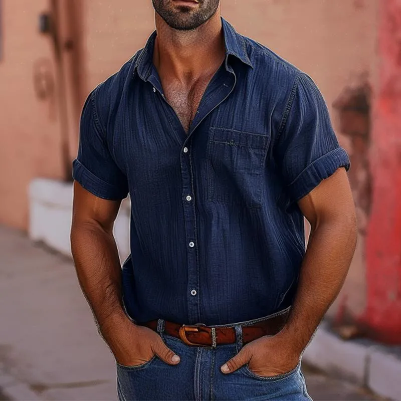 Men's Vintage Lapel Pocket Short Sleeve Shirt 03149621TO sold by Manly product image thumbnail 2