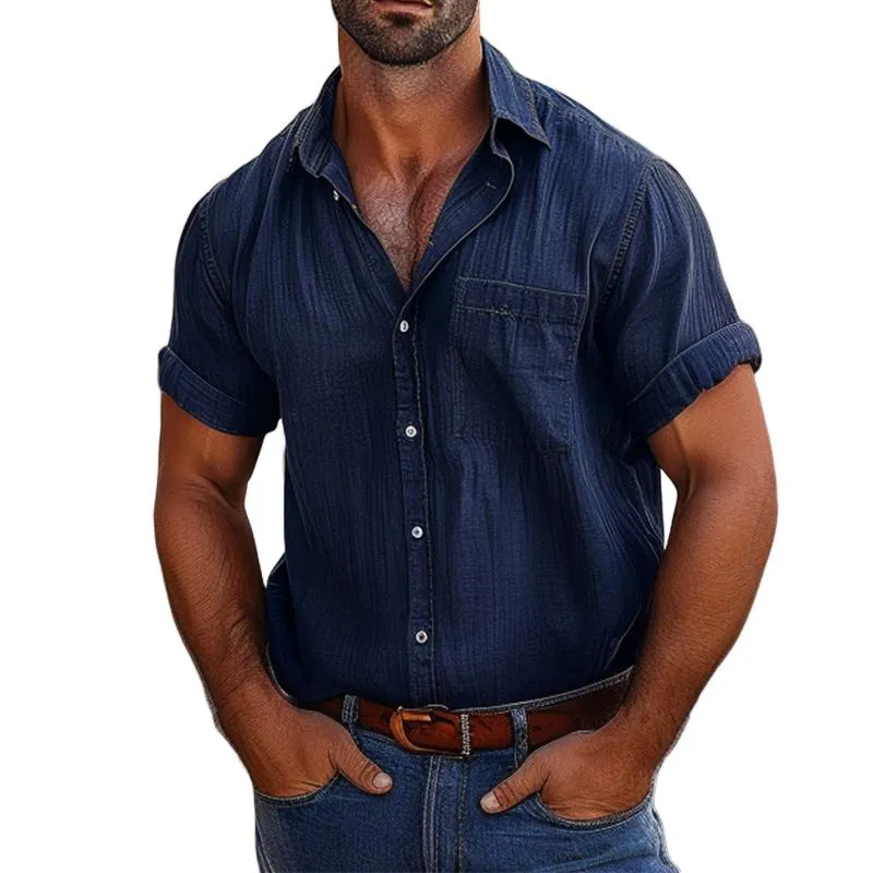 Men's Vintage Lapel Pocket Short Sleeve Shirt 03149621TO sold by Manly