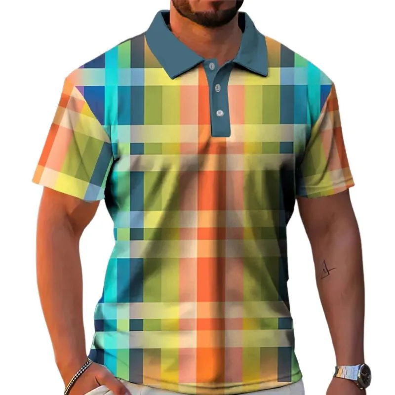 Men's Rainbow Color Block Short Sleeve Polo Shirt 29230106X made by Manly