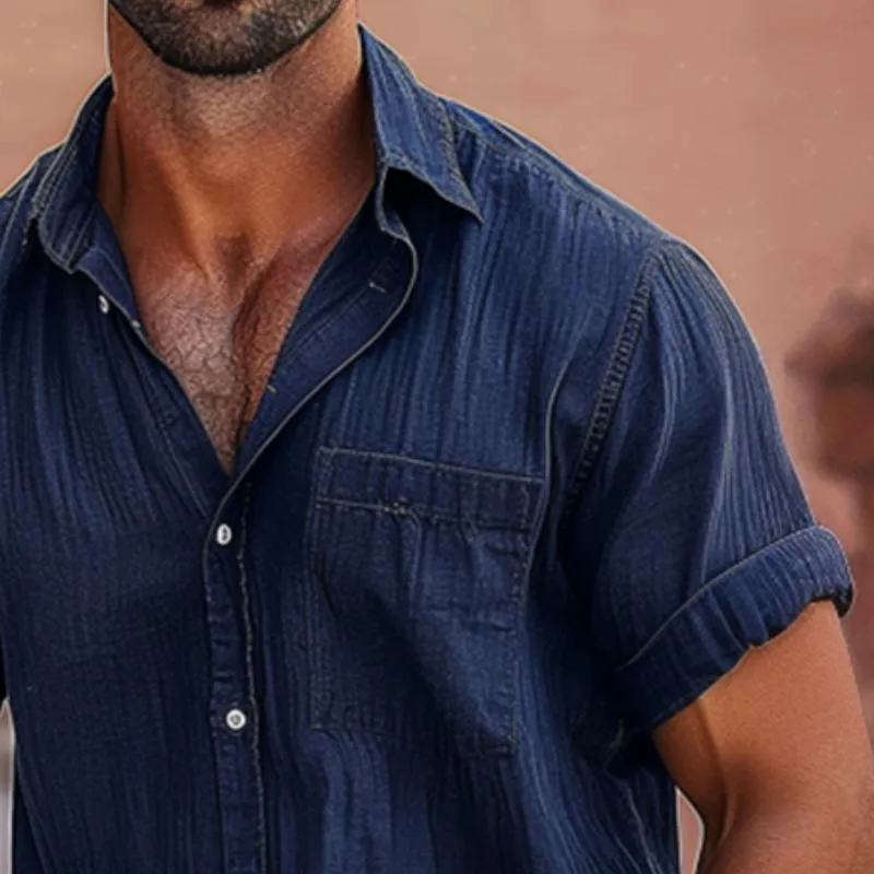 Men's Vintage Lapel Pocket Short Sleeve Shirt 03149621TO sold by Manly product image thumbnail 3