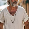 Men's Cotton and Linen V-neck Raw Edge Short-sleeved T-shirt 19300984X sold by Manly