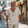 Men's Cotton and Linen V-neck Raw Edge Short-sleeved T-shirt 19300984X sold by Manly
