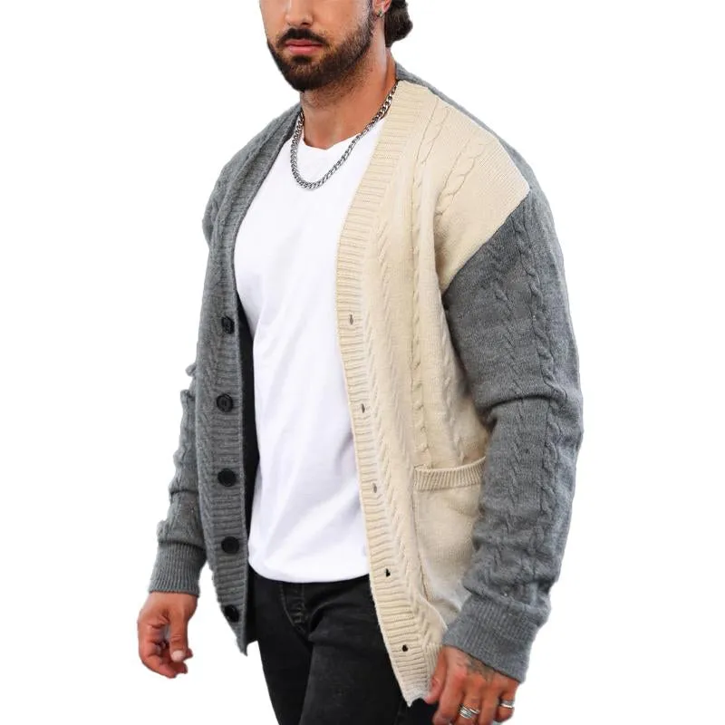 Men's Retro Colorblock V-Neck Cardigan Knitted Jacket 20100926X sold by Manly product image thumbnail 4