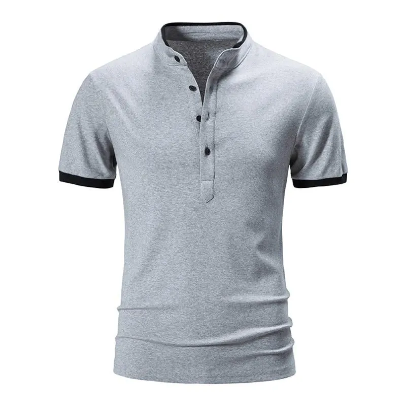 Men's Casual Cotton Blend Color Block Stand Collar Slim Fit Short Sleeve T-Shirt 96299231M sold by Manly