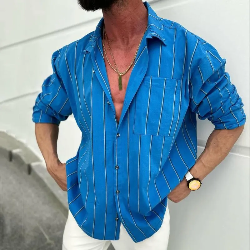 Men's Casual Cotton Linen Lapel Long-sleeved Shirt 58000554TO sold by Manly product image thumbnail 2