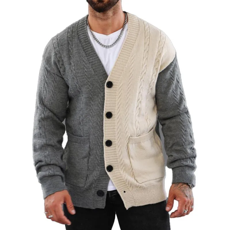 Men's Retro Colorblock V-Neck Cardigan Knitted Jacket 20100926X sold by Manly product image thumbnail 2