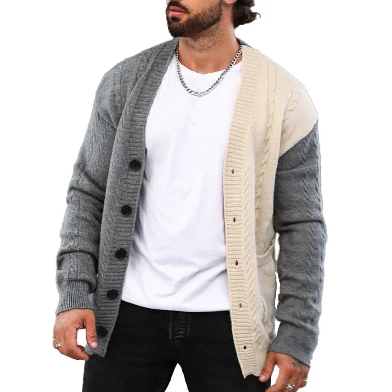 Men's Retro Colorblock V-Neck Cardigan Knitted Jacket 20100926X sold by Manly product image thumbnail 5