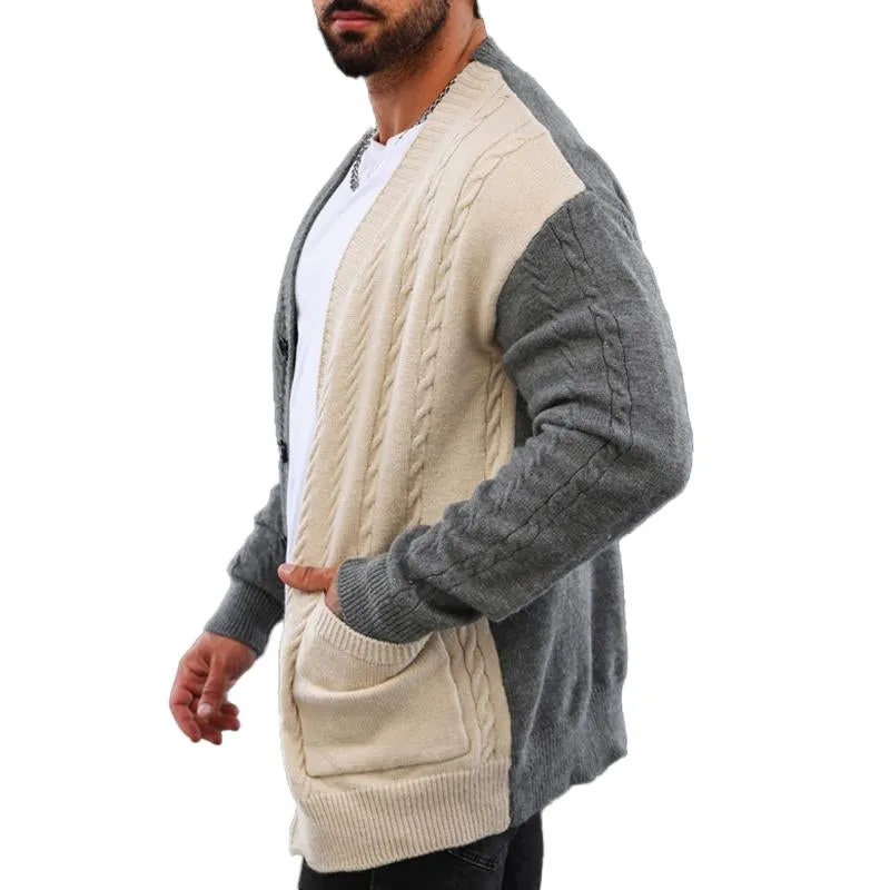 Men's Retro Colorblock V-Neck Cardigan Knitted Jacket 20100926X sold by Manly product image thumbnail 3