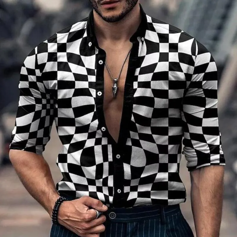 Men's Retro Casual Checkerboard Print Shirt 27990868TO sold by Manly product image thumbnail 2