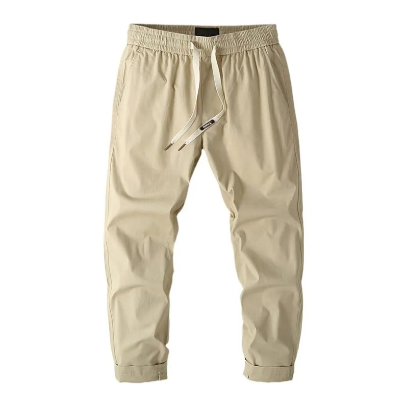 Men's Solid Cotton Elastic Waist Cargo Pants 47105308Z sold by Manly